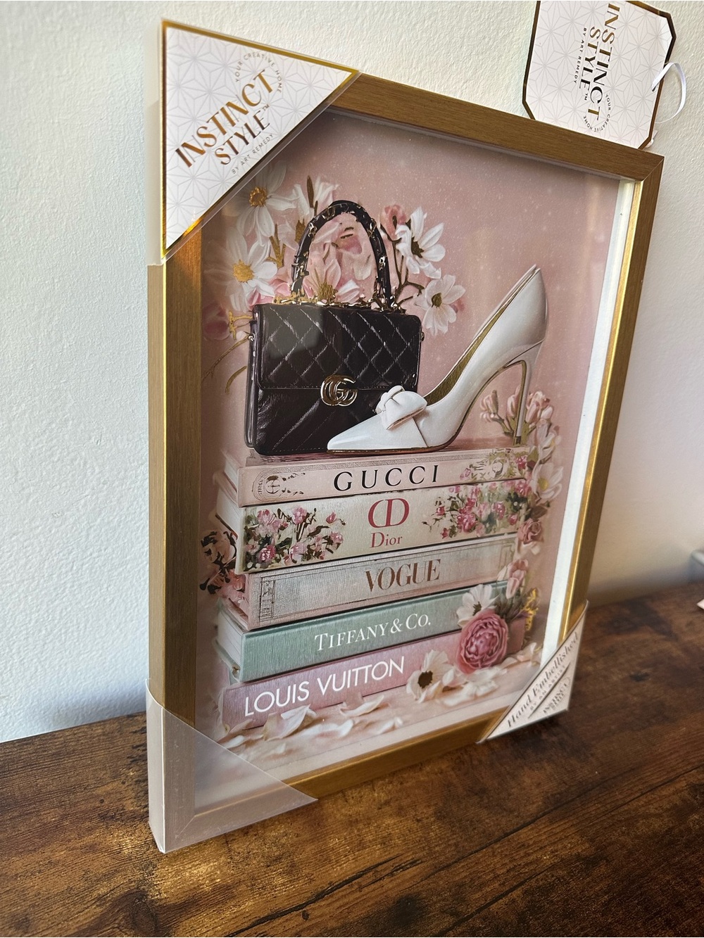 Luxury Designer Framed Luxury Book Stack with White Heel and Flowers 11x14 NWT - Picture 2 of 2